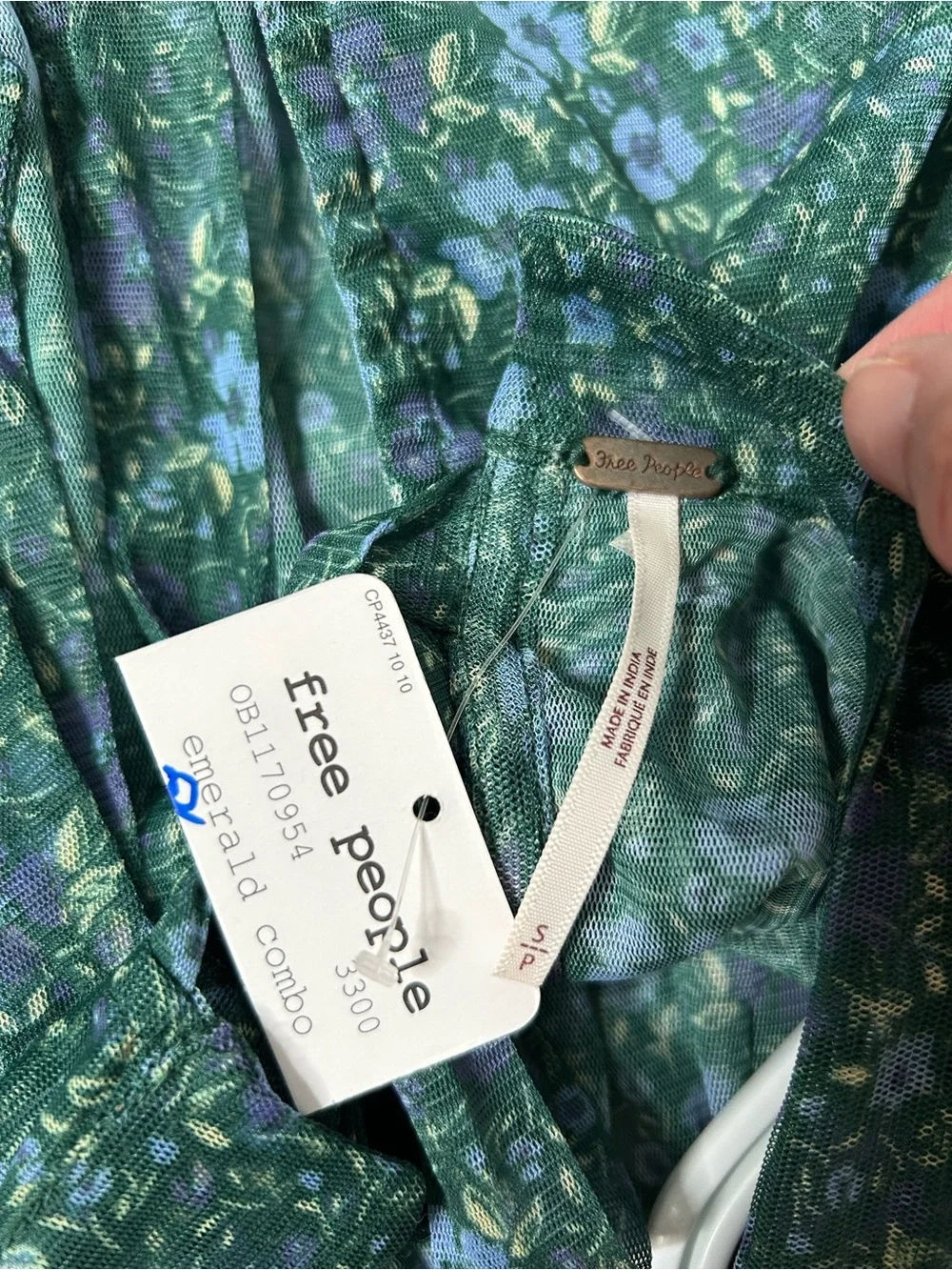 NWT‎ Free People Teal Floral Sheer Peasant Blouse Sweetheart Top Open Back Small